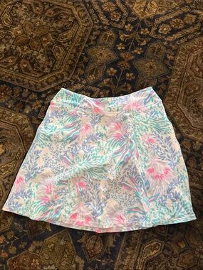 Lilly Pulitzer White Skirt with Pink, Aqua & Lavender Floral Print